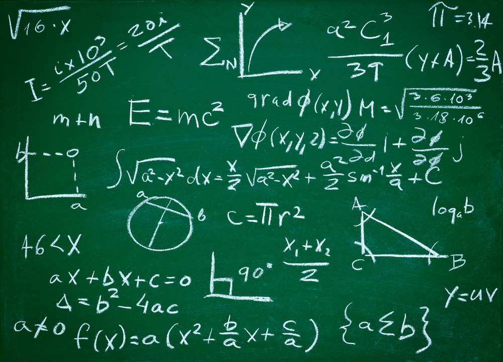 close up of math formulas on a blackboard